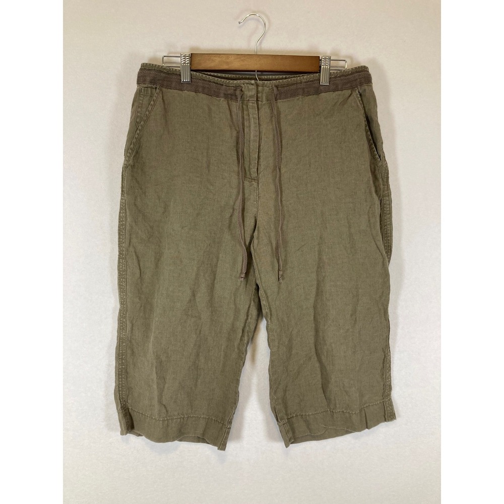 Coastal Lagenlook Talbots Women Size 12 Olive Green 100% Irish Linen Crop Pants
